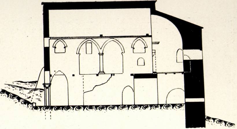 Продольный разрез храма Фуны (вид на северную сторону). Архитектурный обмер А.Л. Бертье-Делагарда
